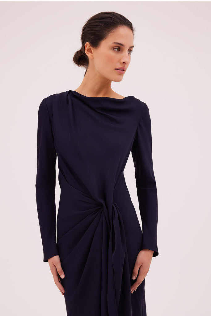 BIANCA SPENDER NAVY SATIN CREPE MORI MIDI DRESS | SHOWROOM-X – Showroom-X